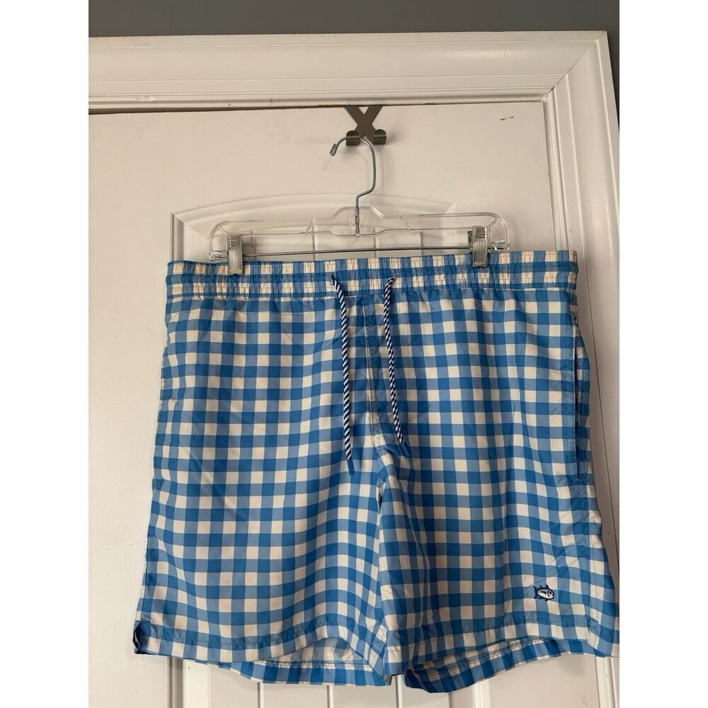 Southern Tide Blue White Checked‎ Swim Trunks Size Small